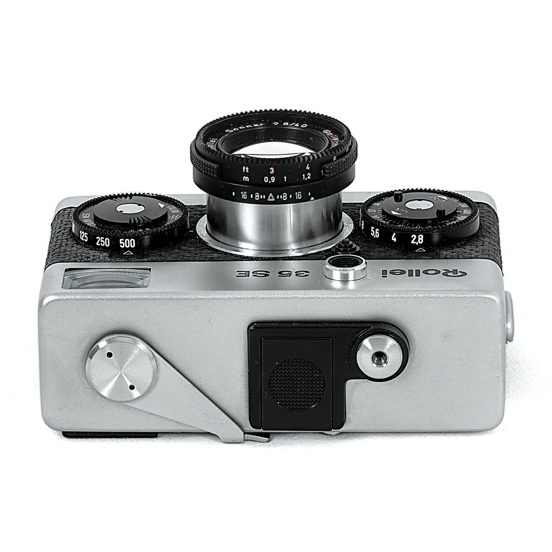 Appareil photo Rollei 35 SE argenté vue de dessus