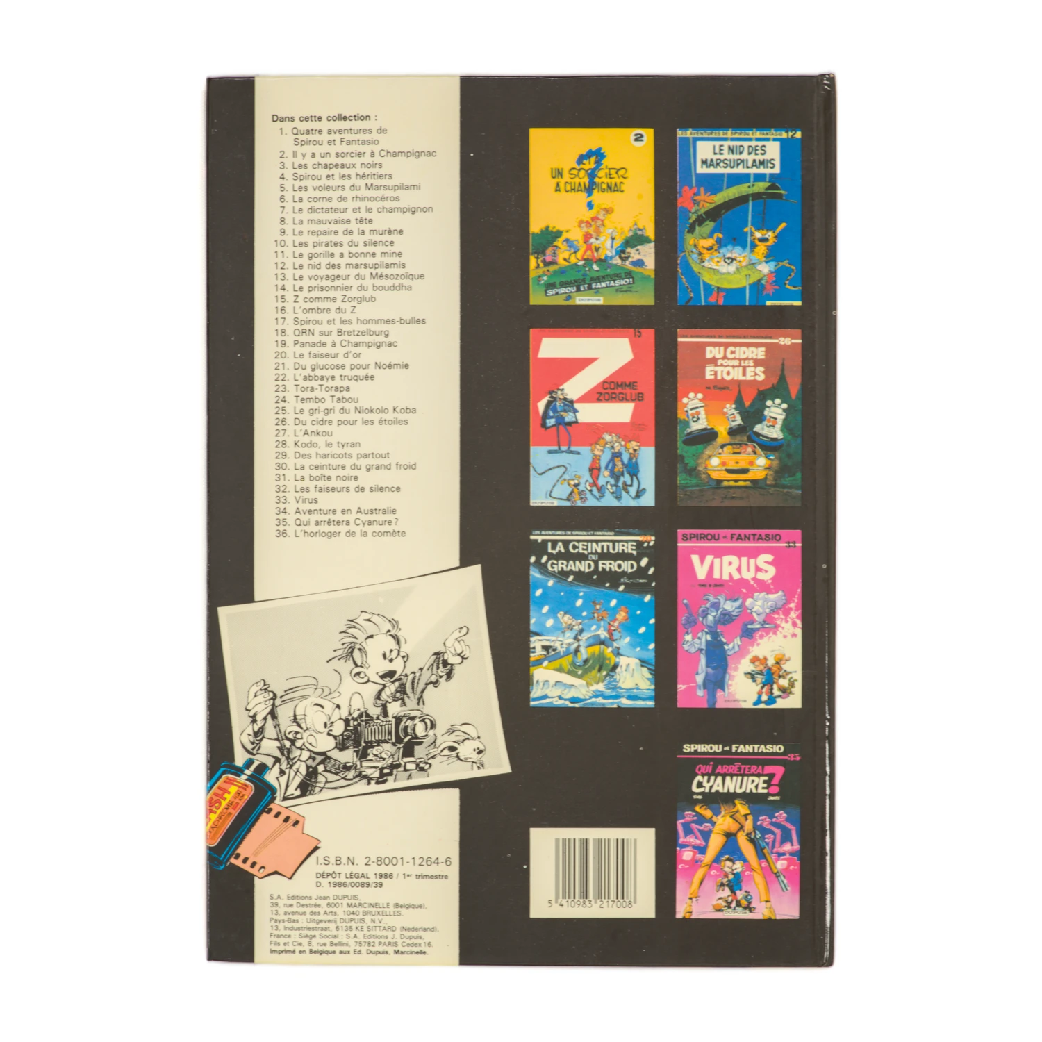 4ème plat de la BD Spirou et Fantasio Tome 36 listant les albums jusqu