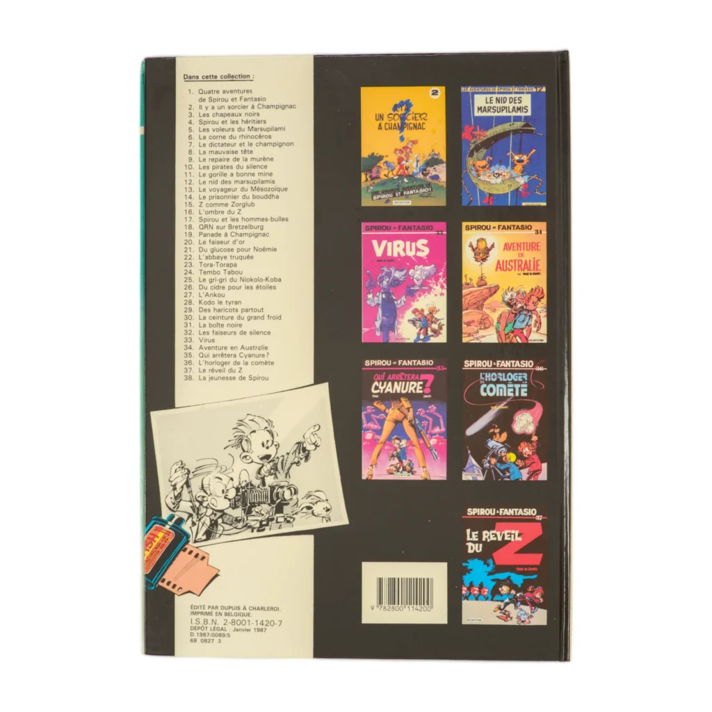 Quatrième plat de la BD Spirou et Fantasio Tome 38 confirmant l'Édition Originale avec la liste des albums