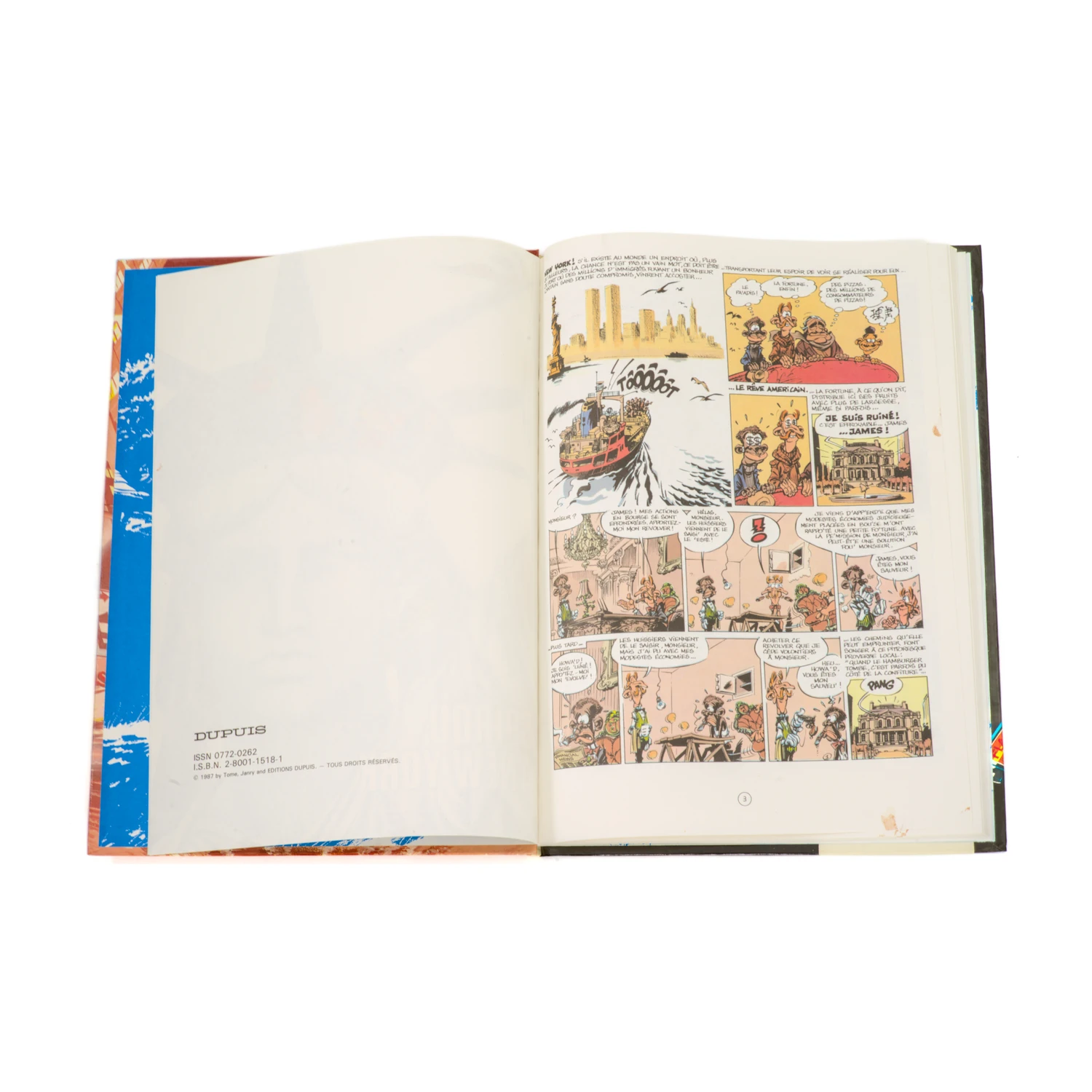 Page intérieure de garde de la BD Spirou et Fantasio avec les mentions légales et le copyright de 1987