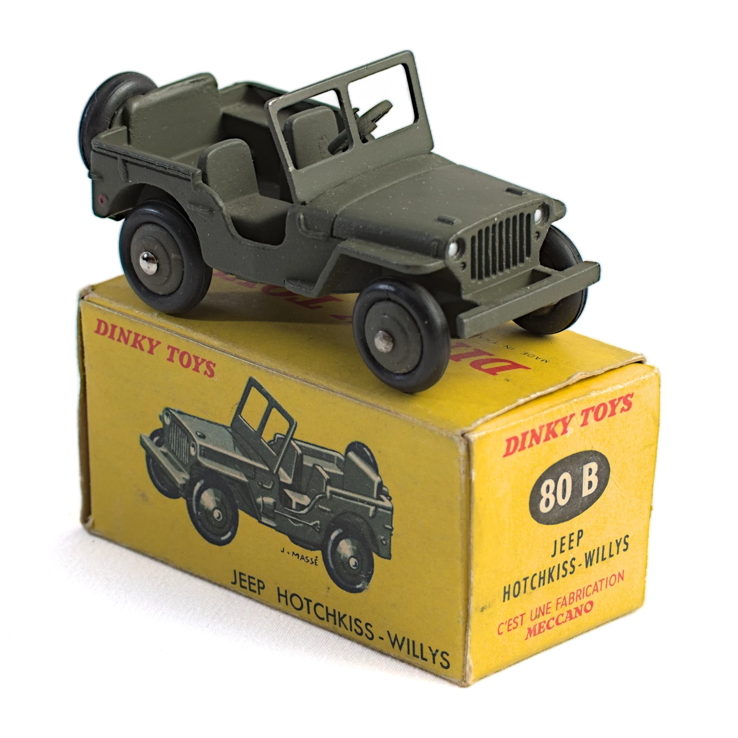 Jeep Hotchkiss-Willys Dinky Toys 80B sur sa boîte d
