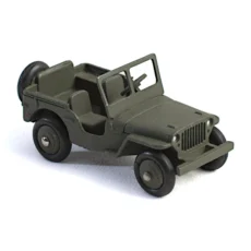 Vue avant de la miniature militaire Jeep Dinky Toys vert olive