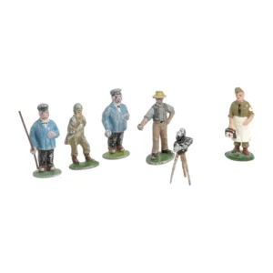 Lot de 5 figurines anciennes en plomb peint avec une caméra sur trépied