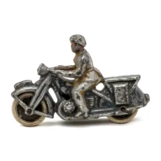 Jouet ancien moto militaire en plomb profil droit avec motard