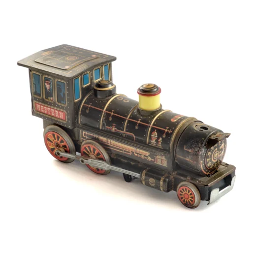 Locomotive en tôle lithographiée HWN Western vue de trois quarts avant