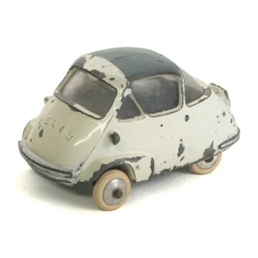 Vue de trois quarts avant de la miniature Quiralu Isetta Velam blanche avec toit gris
