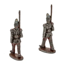 Deux soldats de plomb anciens de l'infanterie française vus de dos
