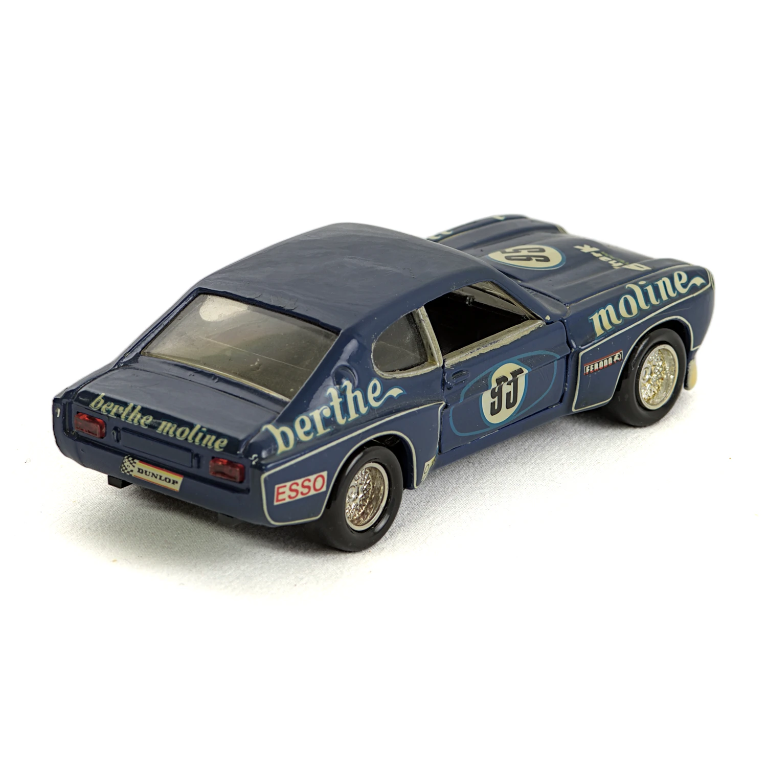 Voiture miniature Solido Ford Capri Rallye bleue Berthe Moline vue de 3/4 arrière