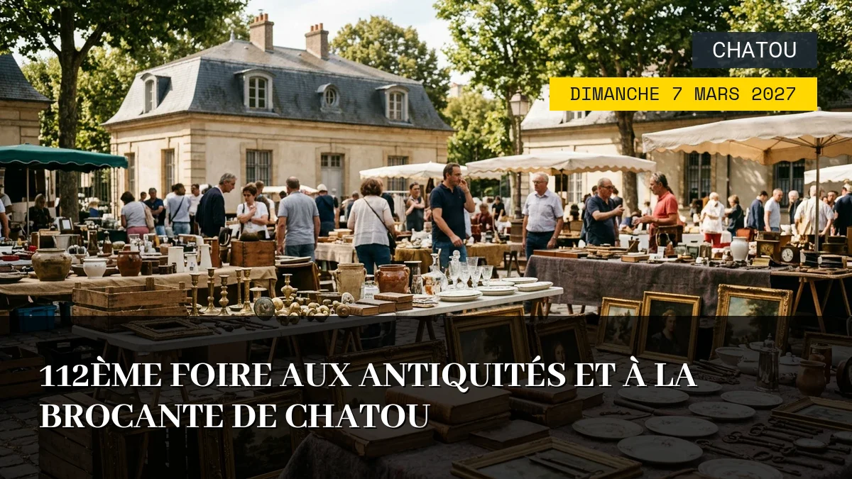 Affiche de l'événement : 112ème Foire aux Antiquités et à la Brocante de Chatou — Du Dimanche 7 Mars 2027 au Dimanche 14 Mars 2027