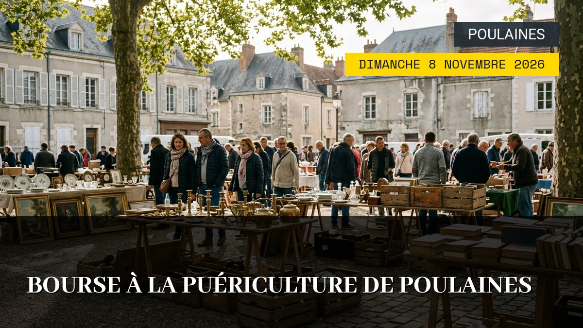 Affiche de l'événement : Bourse à la puériculture de Poulaines – Dimanche 8 Novembre 2026