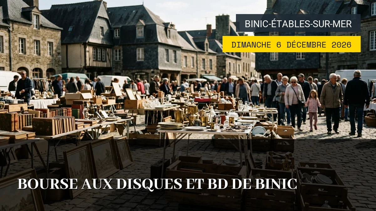 Affiche de l'événement : Bourse aux Disques et BD de Binic – Dimanche 6 Décembre 2026