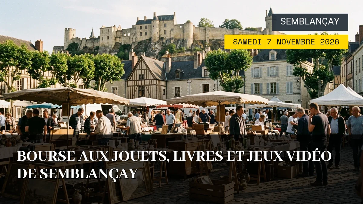 Affiche de l'événement : Bourse aux jouets, livres et jeux vidéo de Semblançay – Samedi 7 Novembre 2026