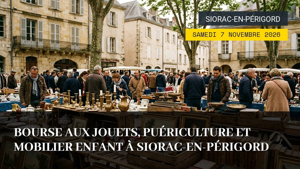 Affiche de l'événement : Bourse aux Jouets, Puériculture et Mobilier Enfant à Siorac-en-Périgord – Samedi 7 Novembre 2026