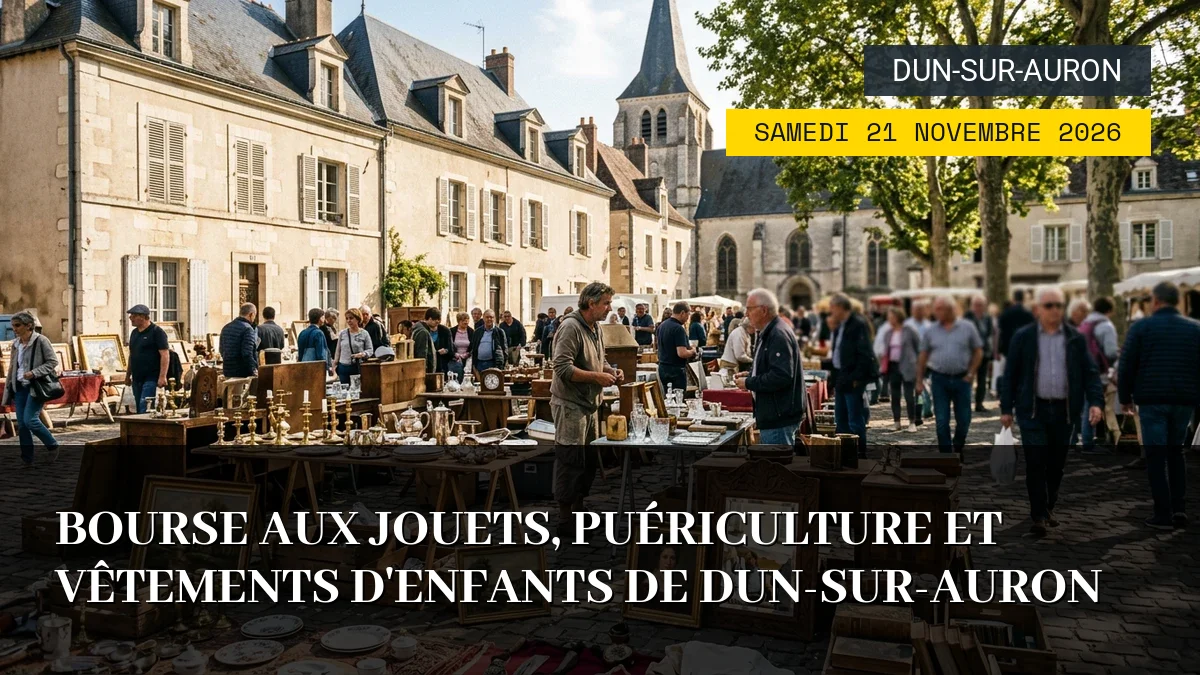 Affiche de l'événement : Bourse aux jouets, puériculture et vêtements d&rsquo;enfants de Dun-sur-Auron – Samedi 21 Novembre 2026
