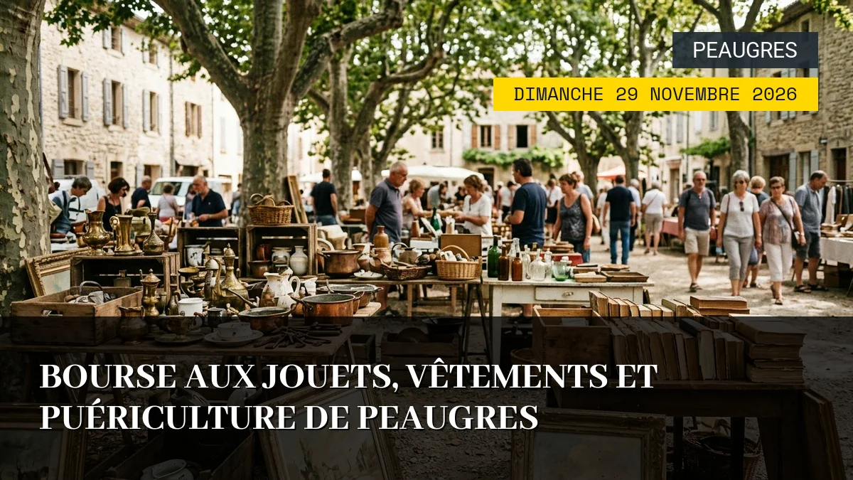 Affiche de l'événement : Bourse aux Jouets, Vêtements et Puériculture de Peaugres – Dimanche 29 Novembre 2026