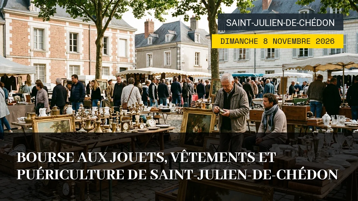 Affiche de l'événement : Bourse aux Jouets, Vêtements et Puériculture de Saint-Julien-de-Chédon – Dimanche 8 Novembre 2026