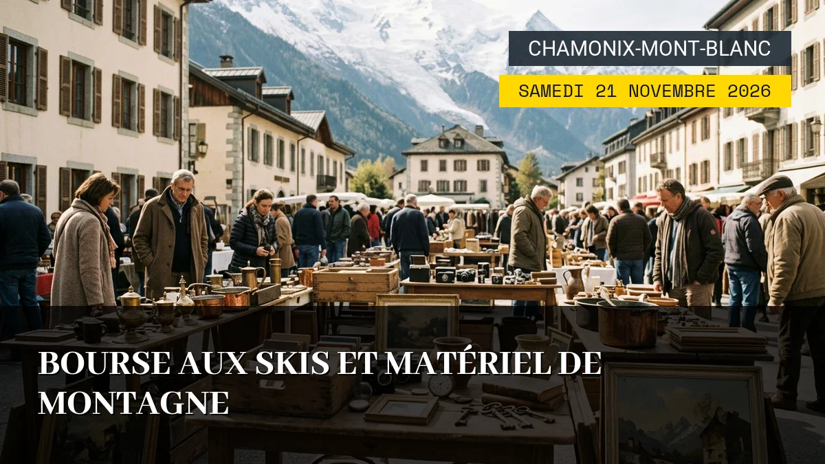 Affiche de l'événement : Bourse aux Skis et Matériel de Montagne – Samedi 21 Novembre 2026