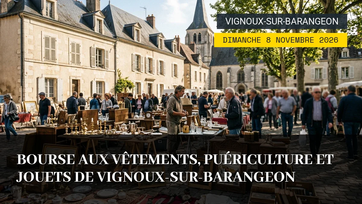 Affiche de l'événement : Bourse aux vêtements, puériculture et jouets de Vignoux-sur-Barangeon – Dimanche 8 Novembre 2026