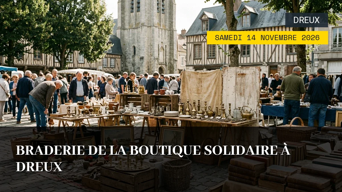 Affiche de l'événement : Braderie de la boutique solidaire à Dreux – Samedi 14 Novembre 2026