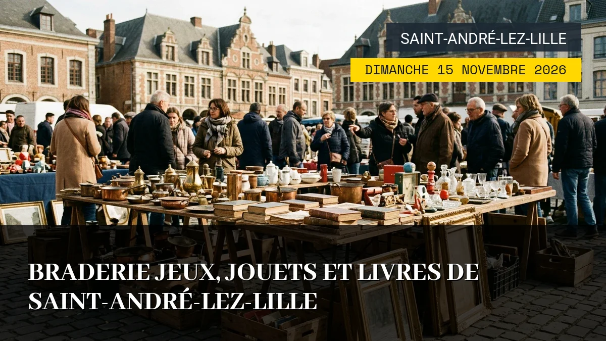 Affiche de l'événement : Braderie Jeux, Jouets et Livres de Saint-André-lez-Lille – Dimanche 15 Novembre 2026