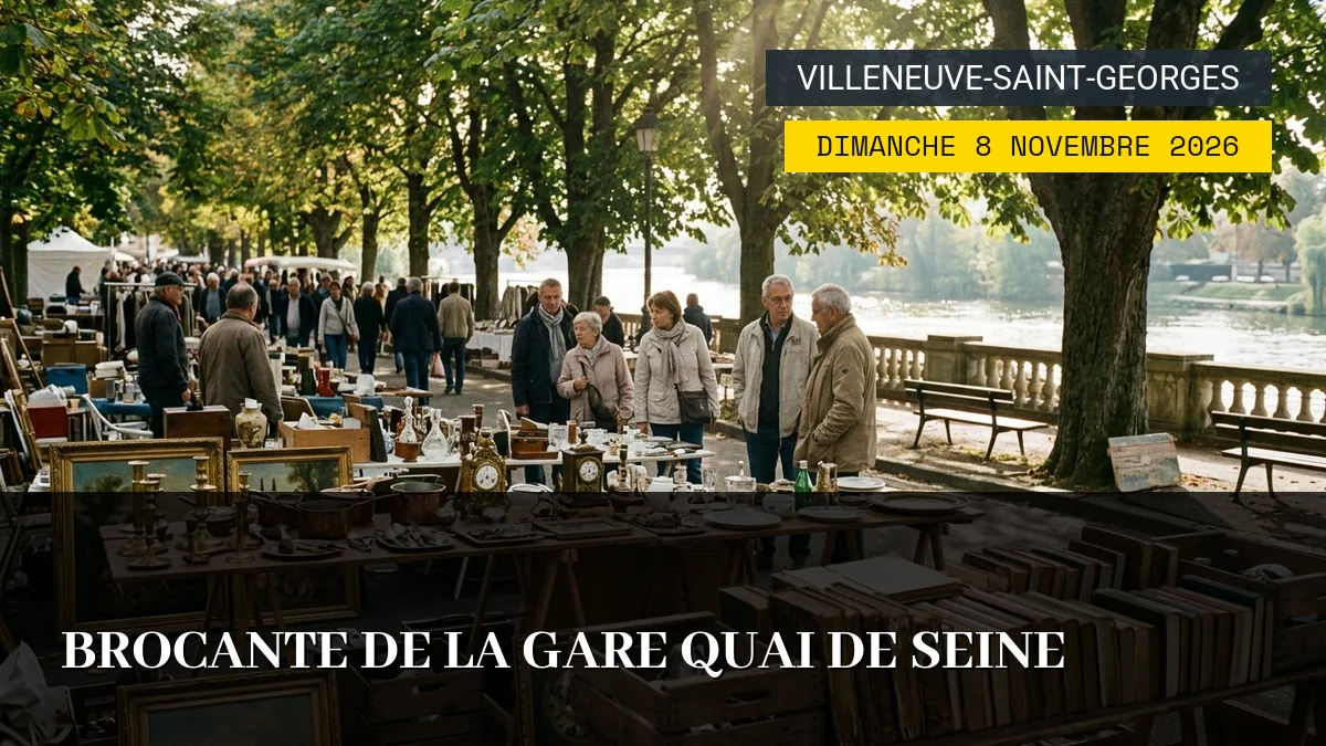 Affiche de l'événement : Brocante de la Gare Quai de Seine – Dimanche 8 Novembre 2026