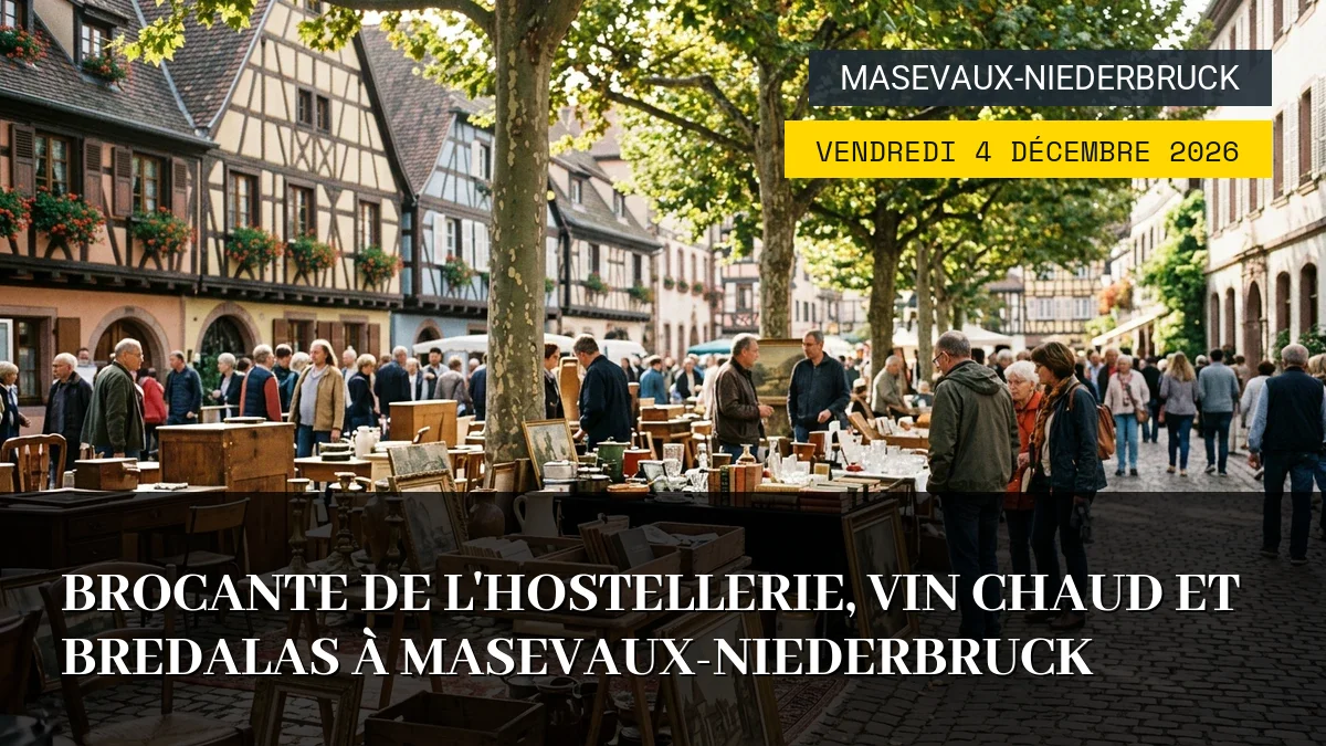 Affiche de l'événement : Brocante de l&rsquo;Hostellerie, Vin Chaud et Bredalas à Masevaux-Niederbruck – Vendredi 4 Décembre 2026