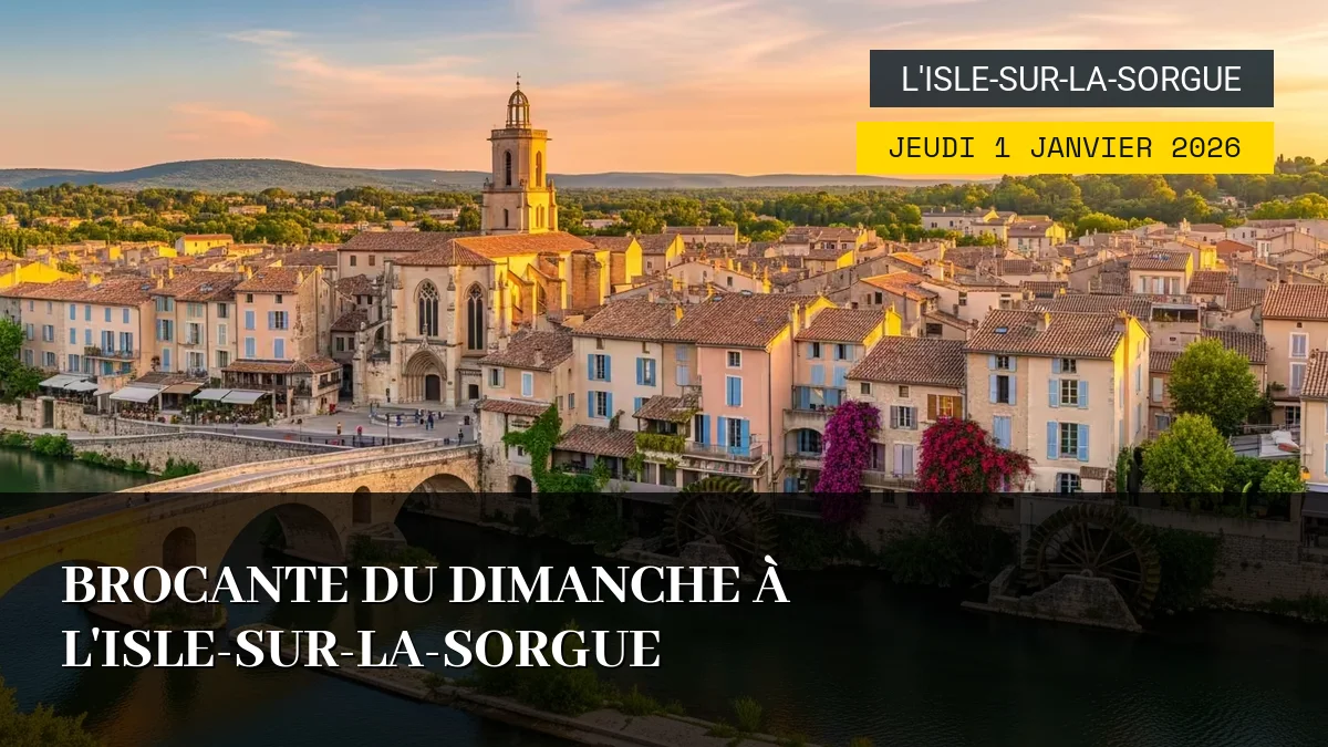 Affiche de l'événement : Brocante du Dimanche à L&rsquo;Isle-sur-la-Sorgue – Jeudi 1 Janvier 2026