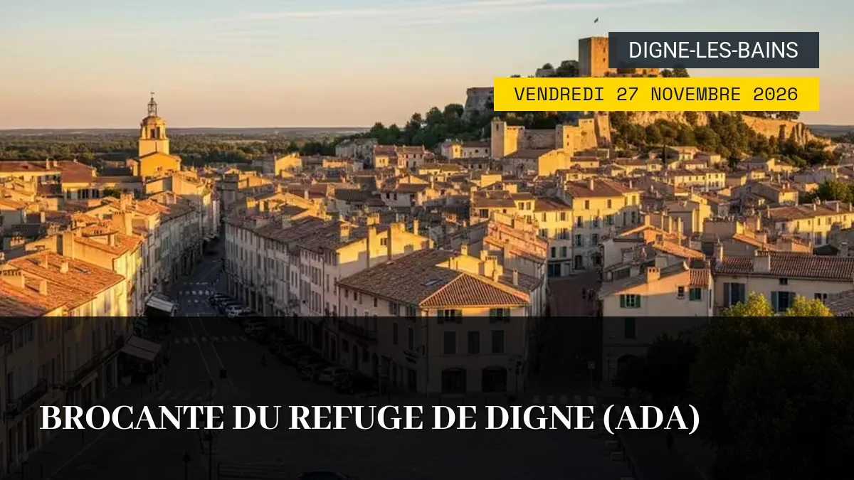 Affiche de l'événement : Brocante du Refuge de Digne (ADA) – Vendredi 27 Novembre 2026