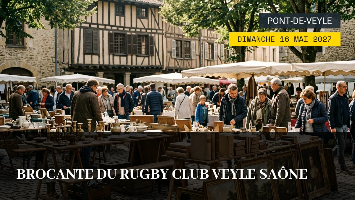 Affiche de l'événement : Brocante du Rugby Club Veyle Saône – Dimanche 16 Mai 2027
