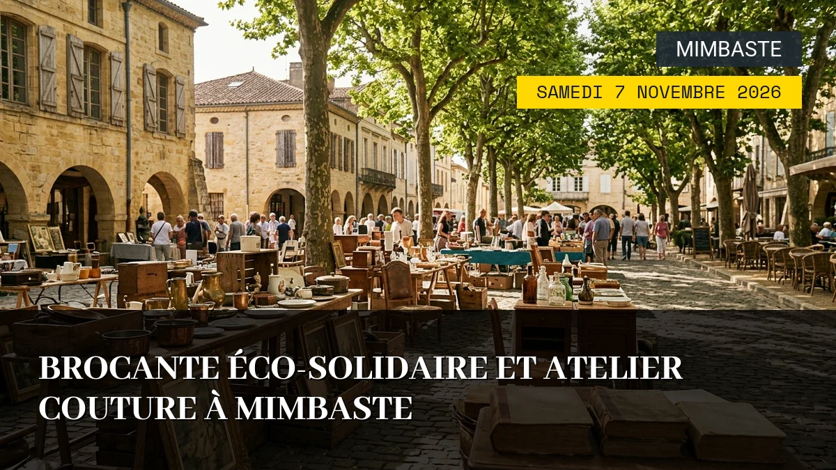 Affiche de l'événement : Brocante Éco-Solidaire et Atelier Couture à Mimbaste – Samedi 7 Novembre 2026