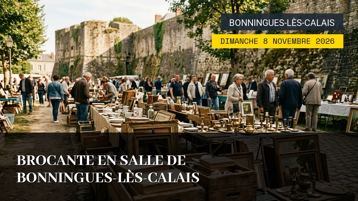 Affiche de l'événement : Brocante en salle de Bonningues-lès-Calais – Dimanche 8 Novembre 2026