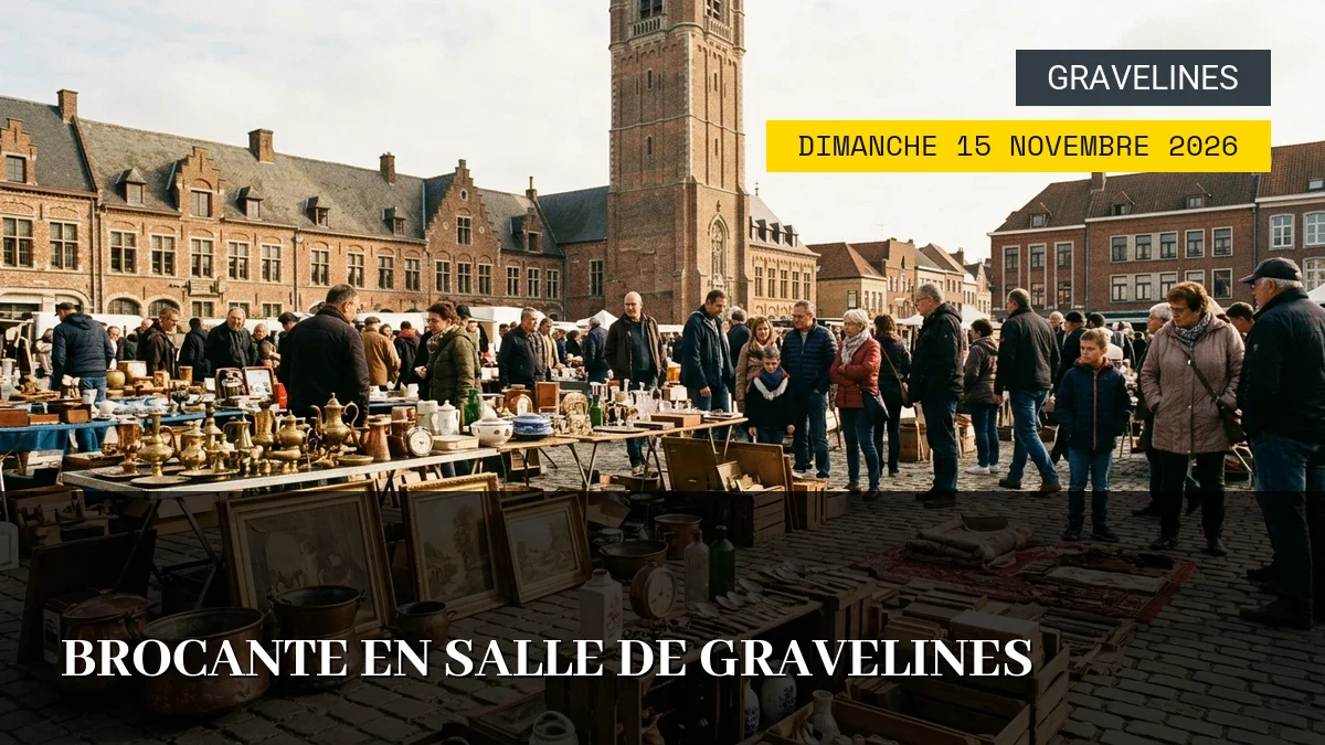 Affiche de l'événement : Brocante en salle de Gravelines – Dimanche 15 Novembre 2026