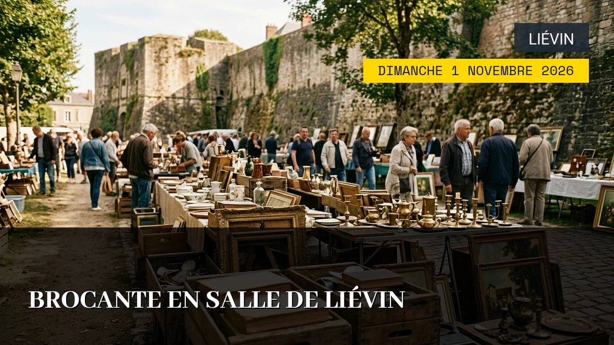 Affiche de l'événement : Brocante en salle de Liévin – Dimanche 1 Novembre 2026