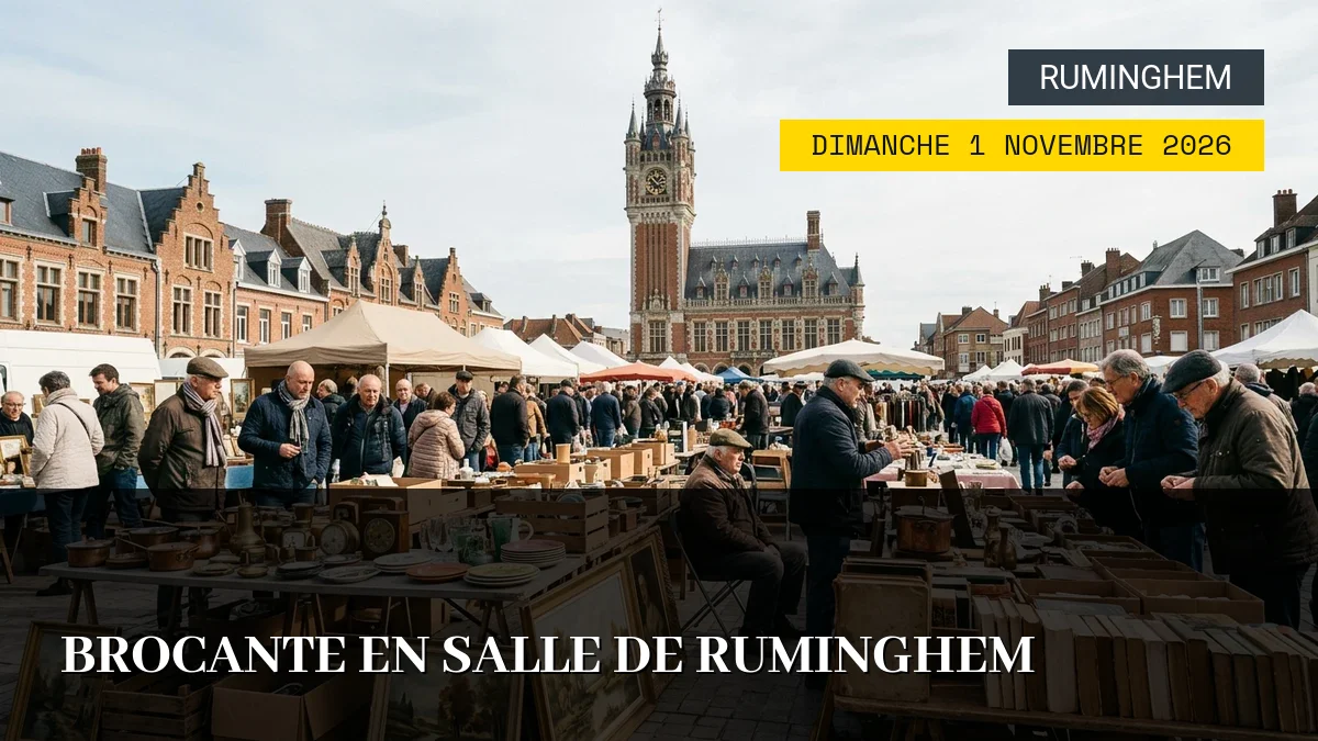 Affiche de l'événement : Brocante en salle de Ruminghem – Dimanche 1 Novembre 2026