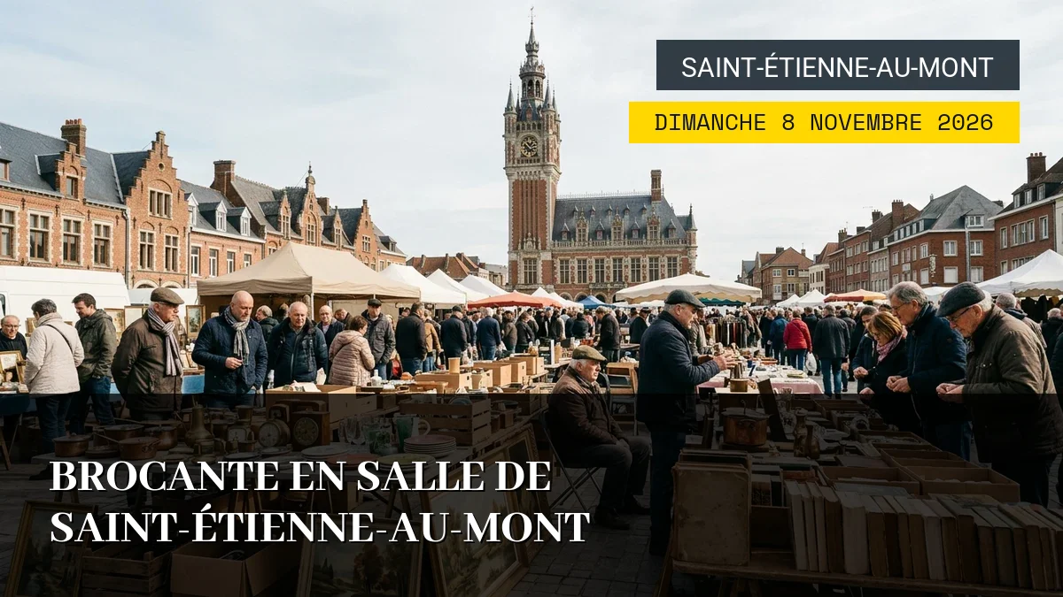 Affiche de l'événement : Brocante en salle de Saint-Étienne-au-Mont – Dimanche 8 Novembre 2026