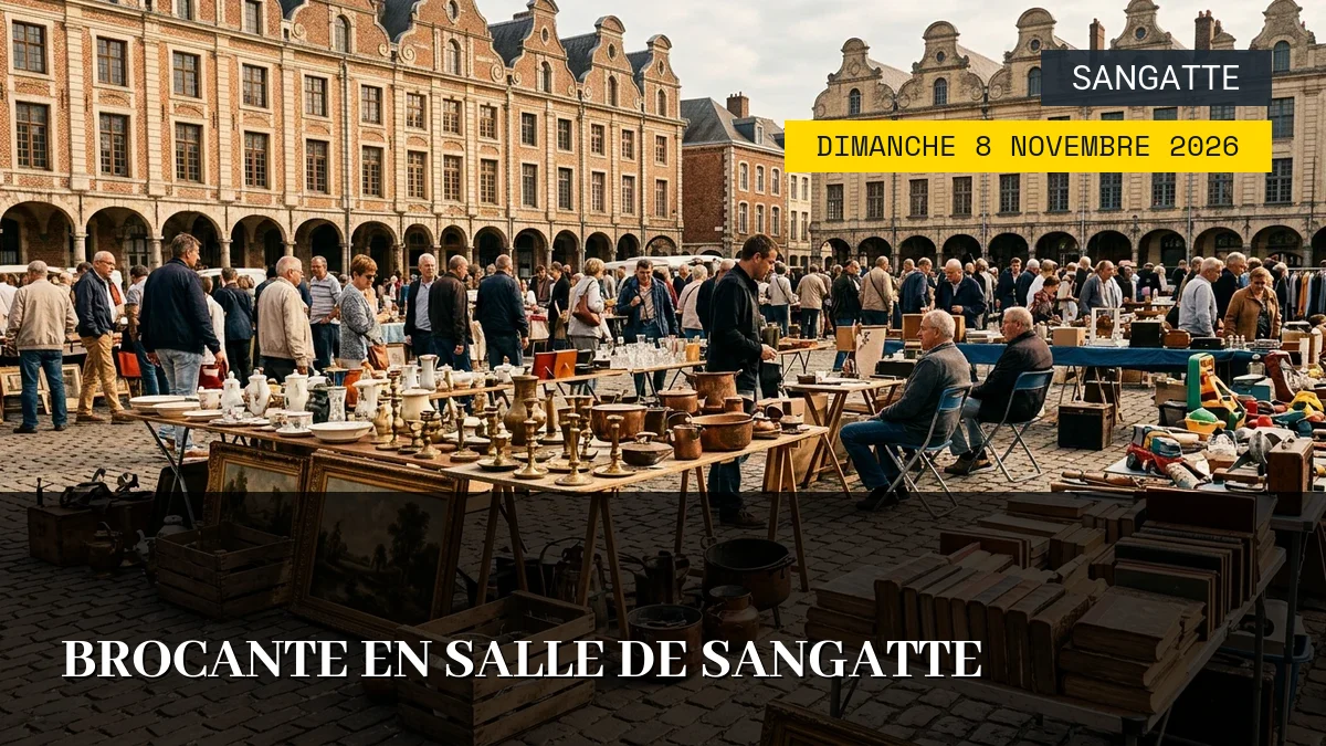 Affiche de l'événement : Brocante en salle de Sangatte – Dimanche 8 Novembre 2026