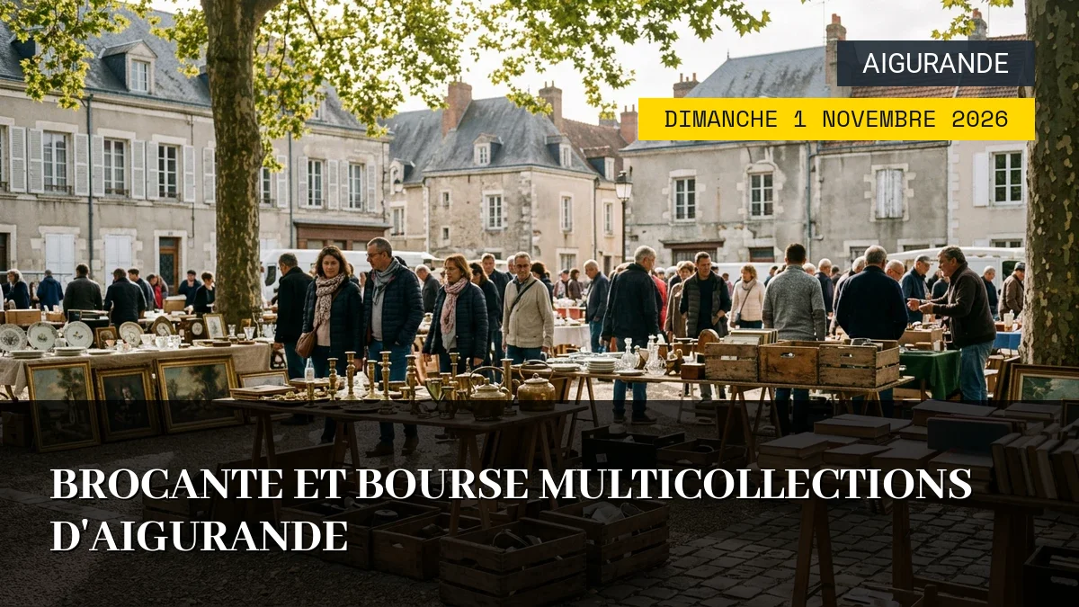 Affiche de l'événement : Brocante et bourse multicollections d&rsquo;Aigurande – Dimanche 1 Novembre 2026