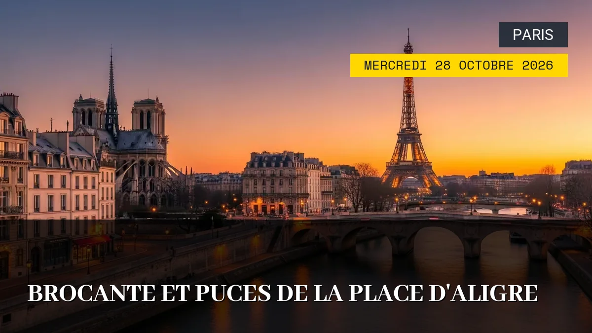 Affiche de l'événement : Brocante et Puces de la Place d&rsquo;Aligre – Mercredi 28 Octobre 2026
