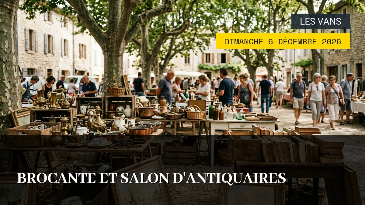 Affiche de l'événement : Brocante et Salon d&rsquo;Antiquaires – Dimanche 6 Décembre 2026