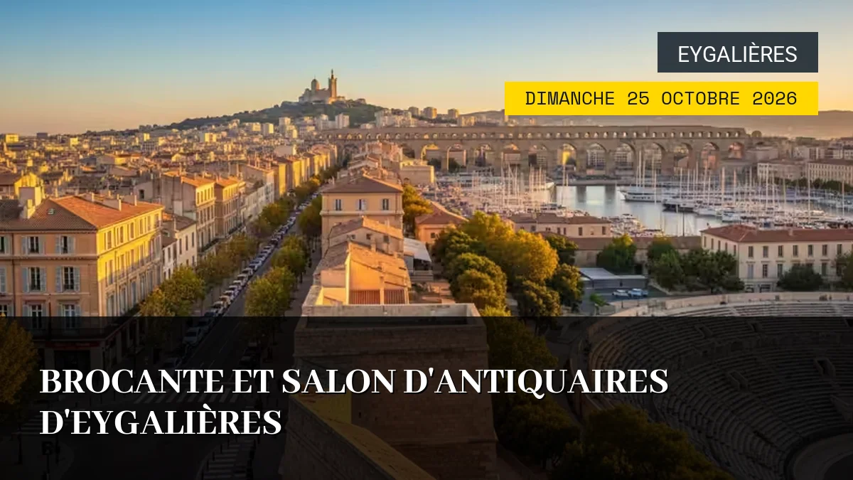 Affiche de l'événement : Brocante et Salon d&rsquo;Antiquaires d&rsquo;Eygalières – Dimanche 25 Octobre 2026