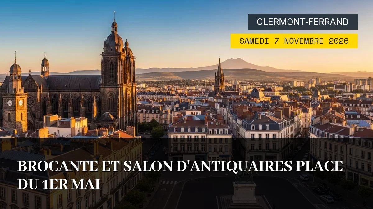 Affiche de l'événement : Brocante et Salon d&rsquo;Antiquaires Place du 1er Mai – Samedi 7 Novembre 2026