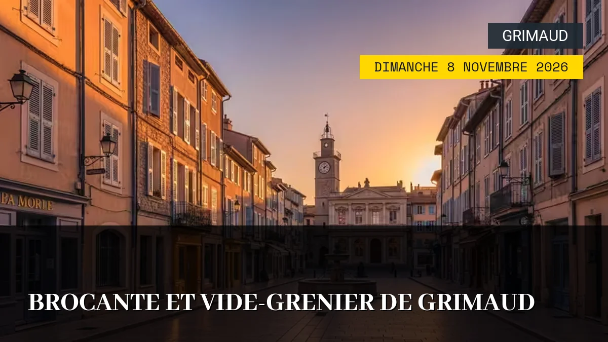 Affiche de l'événement : Brocante et Vide-Grenier de Grimaud – Dimanche 8 Novembre 2026