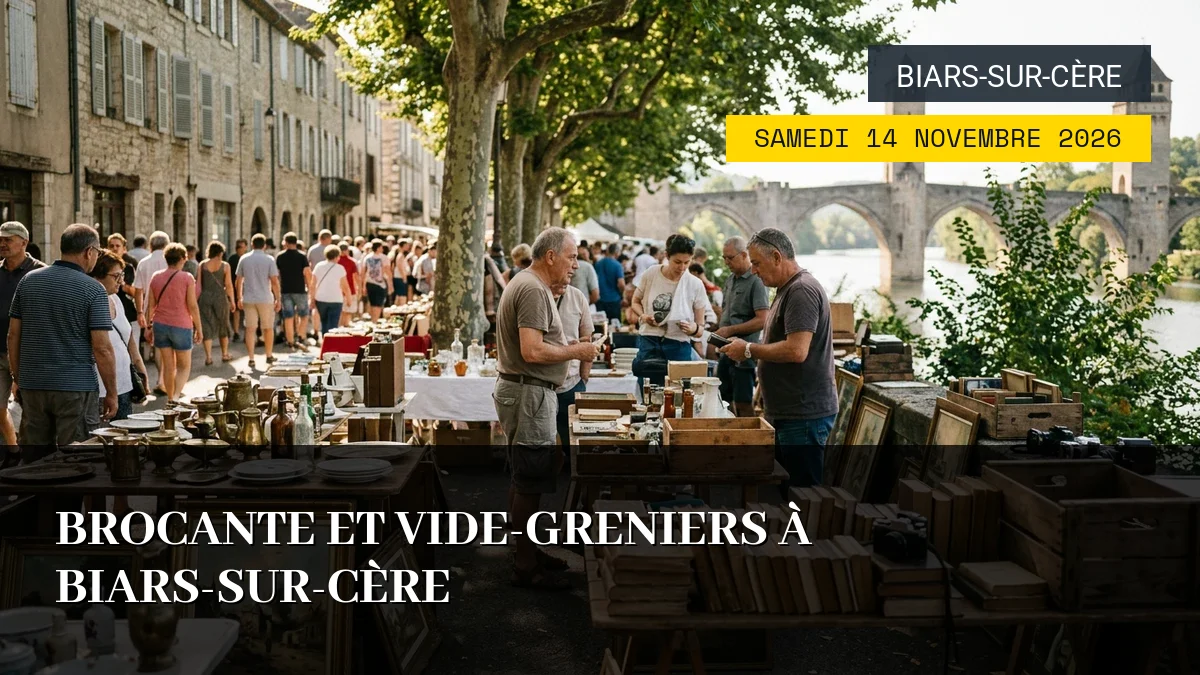 Affiche de l'événement : Brocante et Vide-Greniers à Biars-sur-Cère – Samedi 14 Novembre 2026