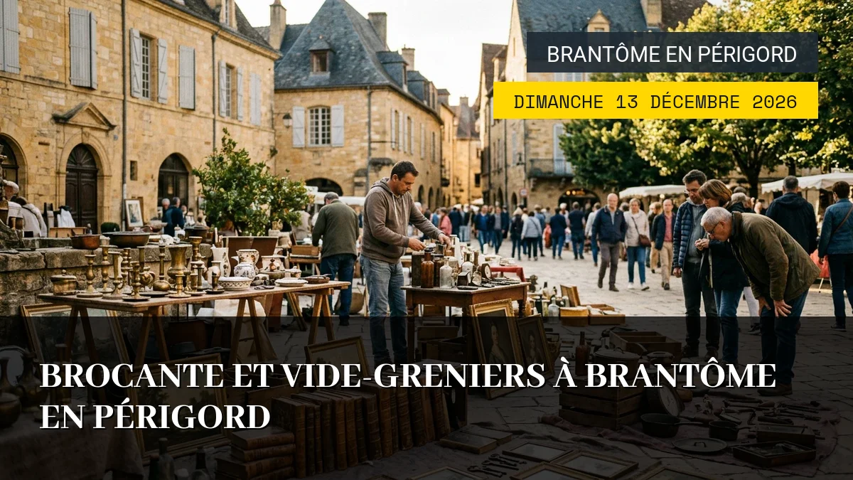 Affiche de l'événement : Brocante Et Vide-Greniers À Brantôme En Périgord – Dimanche 13 Décembre 2026