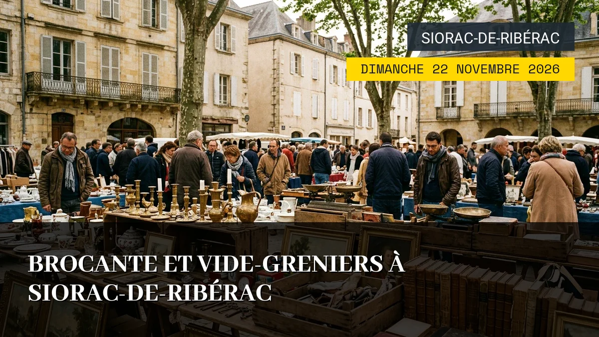 Affiche de l'événement : Brocante Et Vide-Greniers À Siorac-de-Ribérac – Dimanche 22 Novembre 2026