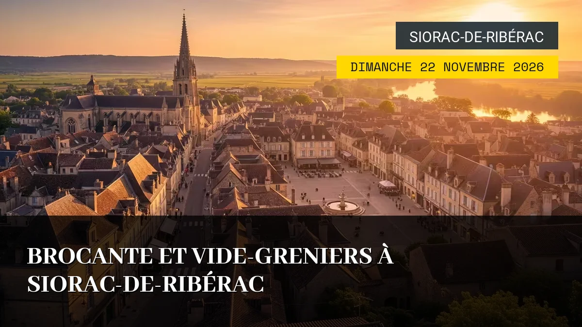 Affiche de l'événement : Brocante et Vide-Greniers à Siorac-de-Ribérac – Dimanche 22 Novembre 2026