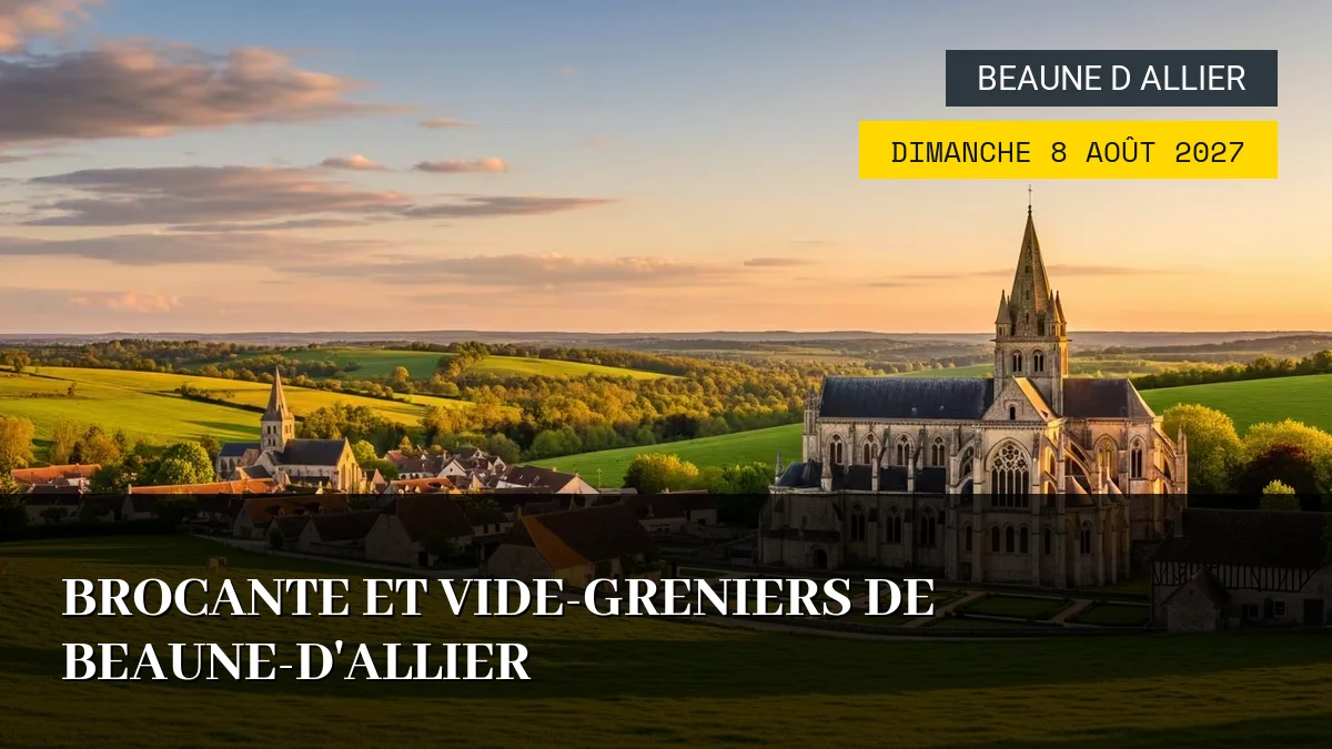Affiche de l'événement : Brocante et Vide-Greniers de Beaune-d&rsquo;Allier – Dimanche 8 Août 2027