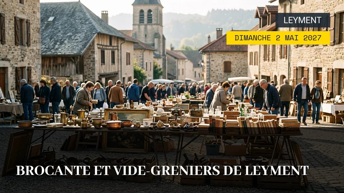 Affiche de l'événement : Brocante et Vide-Greniers de Leyment – Dimanche 2 Mai 2027