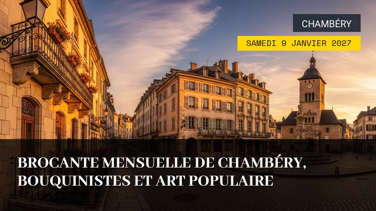 Affiche de l'événement : Brocante Mensuelle de Chambéry, Bouquinistes et Art Populaire – Samedi 9 Janvier 2027