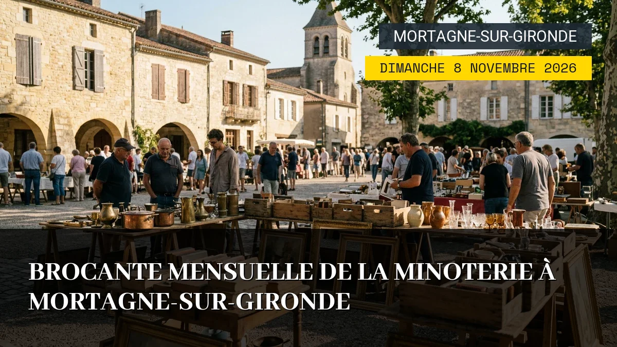 Affiche de l'événement : Brocante Mensuelle De La Minoterie À Mortagne-sur-Gironde – Dimanche 8 Novembre 2026